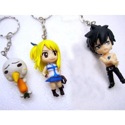 3pcs/set Vogue Comic Anime Mashima Hiro Fairy Tail Lucy Heartphilia Prew Gray Fullbuster Pendant Key Chain Figure Toys