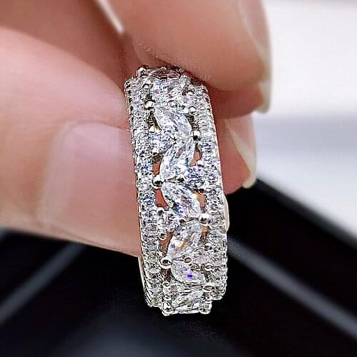 925 Sterling Silver Ring Luxury Shining White Marquise Surrounded Full Diamonds Rings For Women Wedding Engagement Fine Jewelry