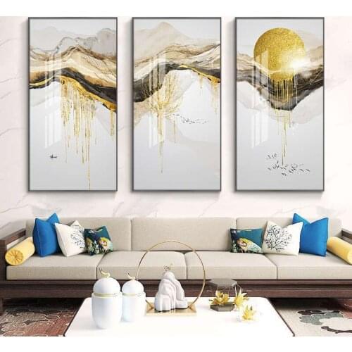 Abstract Golden Sun Canvas Painting Posters and Prints Fashion Paintings Nordic Wall Pictures for Living Room Home Decor Cuadros