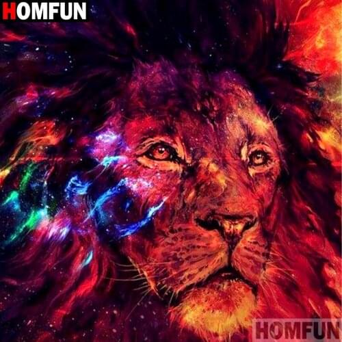 HOMFUN Full Square/Round Drill 5D DIY Diamond Painting "Colored lion" Embroidery Cross Stitch 5D Home Decor A08664