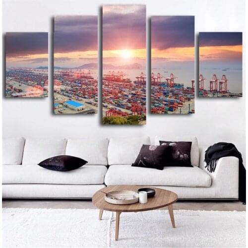 No Frame Modern Seascape Building Canvas Painting Wall Art Landscape Seting Sun Decoration Wall Painting Home Decoration 5Pcs