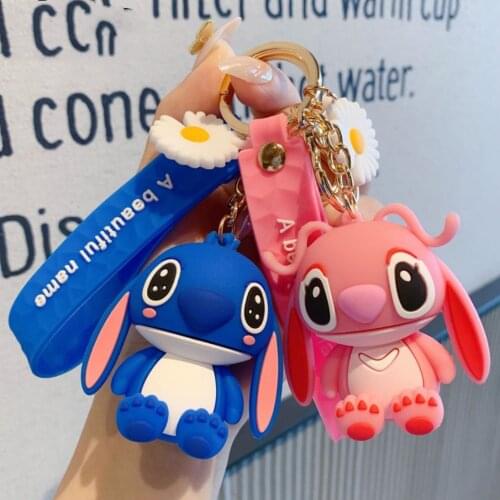 Disney Cartoon Lilo & Stitch Figure Keychain Ring PVC Animal Action Figure Model Gift Girl Children Kids Toys Mini Figure Model