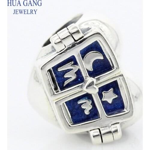 Fine Jewelry 925 Sterling Silver 1:1 Soul Window Blue Enamel Beads Fit for Original Pandor Charms Bracelet DIY Jewelry Making