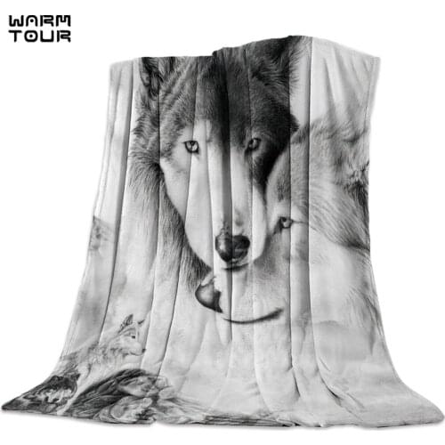 Wolf Love Black And White Blanket Funny Printed Soft Boy Girl Baby Coral Fleece Animals Blankets Warm Sofa Bed Sheets