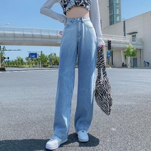 Womens High-rise Gradient Loose Jeans 2021 New Autumn Classic Retro Style Straight Trousers Brand Ladies Pants