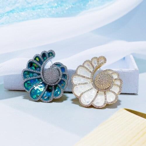 EYER Luxury Elegant Flower Blue Earrings CZ Cubic Zircon Craystal Bridal Earrings Accessories For Women Wedding Jewelry gift