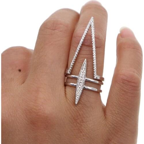 Factory luxury jewelry design long cz spike chevron stack stacking fashion gorgeous women full finger stack ring