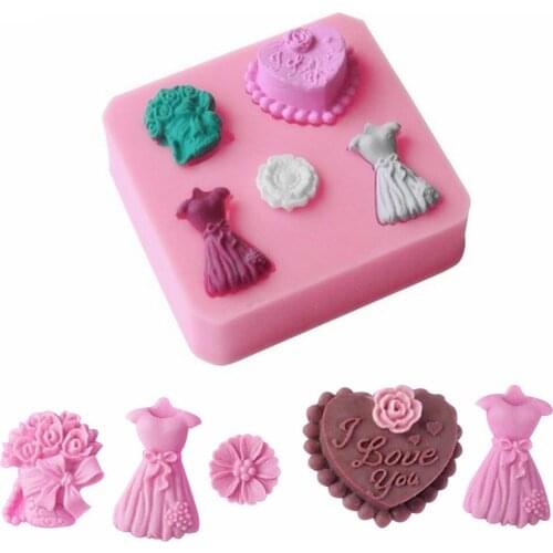 Heart /Skirt Shape Fondant Cake Silicone Mold Chocolate Pastry Mould Pudding Soap Biscuits Molds Baking Cake Decoration Tools