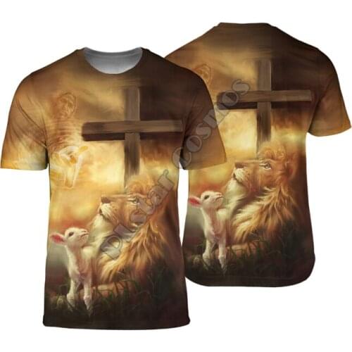 PLstar Cosmos Lion Jesus 3D Printed t-shirt Harajuku Streetwear T shirts Funny Men For Women Short Sleeve 01