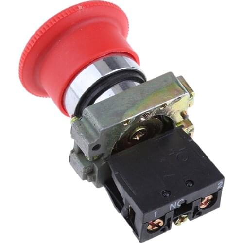 XB2 BS542 Mushroom Head Turn to Release NC Reset Emergency Stop Push Button Switch Red for Industrial Machine