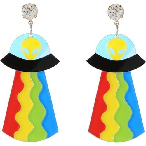 Interesting personality acrylic earrings female 2020 new funny alien flying saucer Halloween earrings