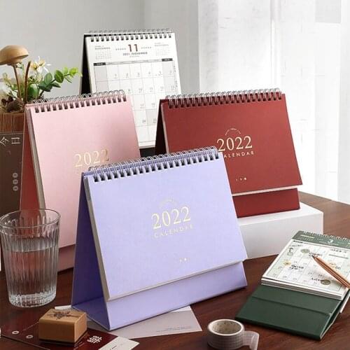 2022 Simple Solid Color Desktop Calendar Dual Daily Schedule Table Planner Yearly Agenda Organizer Office Supplies 3 Sizes