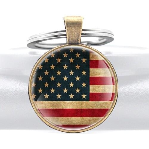 Classic Retro United States National Flag Design Glass Dome Pendant Key Chain