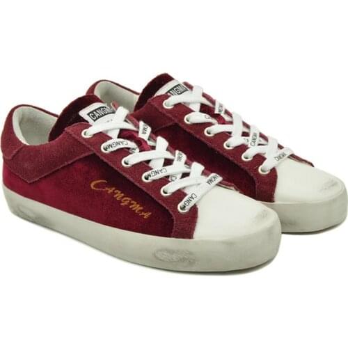 CANGMA Luxury Brand Designer Sneakers Flats Shoes For Woman Leisure Shoes Womens Wine Red Cow Suede Sneaker Female 2021