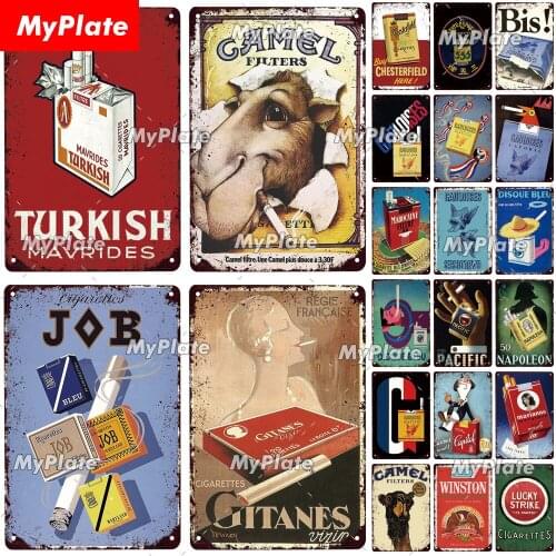 [MyPlate] Vintage Tobacco Somke Metal Sign Plate Tin Sign Wall Decor For Bar Home Plaque Decoration Man Cave Cigarette Poster