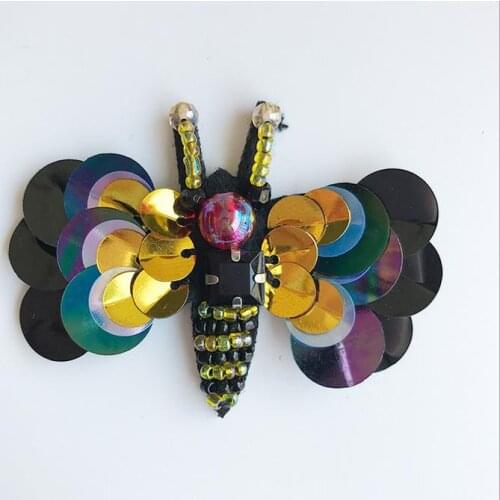 Insect Sequin Patches Brooch Beaded Applique Patches Vintage Embroidered Badge Fabric Patch Fashion Clothing Decoration