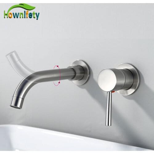 Bathroom Wall Mount Nickel Basin Faucet 360 Degree Rotation Spout Hot Cold Sink Mixer Tap Siamese Install