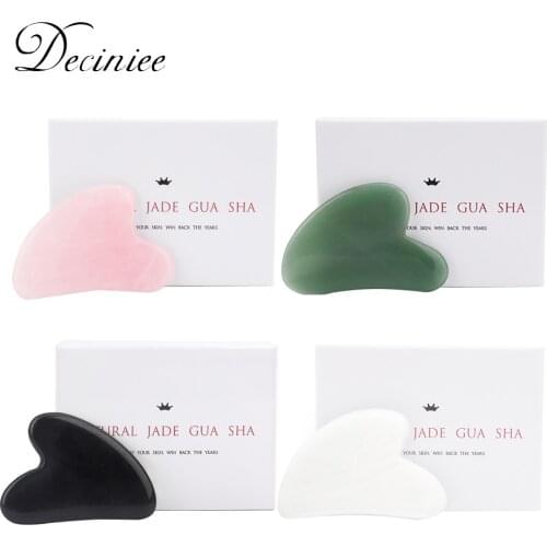 Natural Stone Scraper Heart Horn Type Rose Quartz Jade Guasha Board Tool For Face Neck Back Body Pressure Therapy Face Care Tool