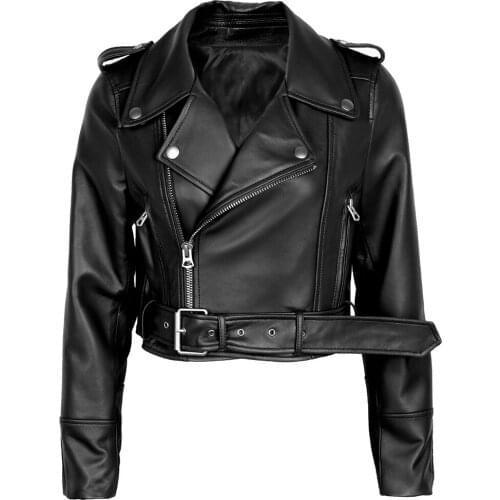 YOLOAgain Ladies Short Motorcycle Jacket Women Genuine Leather Jacket