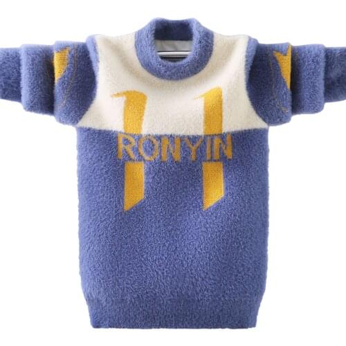 Baby boy clothes autumn and winter thick warm mink wool knitted sweater boy round neck vertical striped knitted sweater