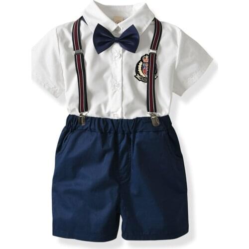 Oklady 4pcs Baby Boys Clothes Summer Clothes short sleeve t-shirt + shoulder straps Gentleman Children Clothing Bow tie