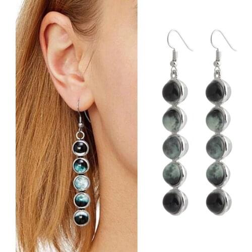 A Pair Of Creative Fashion Earrings New Jewelry Luminous Moon Phase Cycle Glass Ball Earrings Personality Jewelry For Lady Women