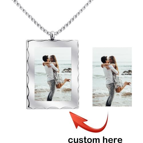 Personalized Custom Photo Rectangular Wave Frame Pendant Necklace Customized Picture Frame Necklaces Creative Charm Jewelry Gift