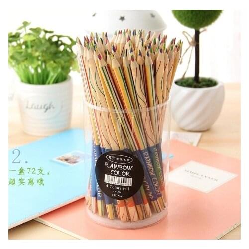Rainbow pencil four-color lead wood student DIY graffiti pencil children learning multi-color pen tool school supplies