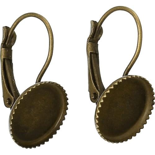 DoreenBeads Zinc Metal Alloy Alloy Earrings Findings Round Antique Bronze Cabochon Settings(Fit 12mm)23mm x13mm,4 PCs