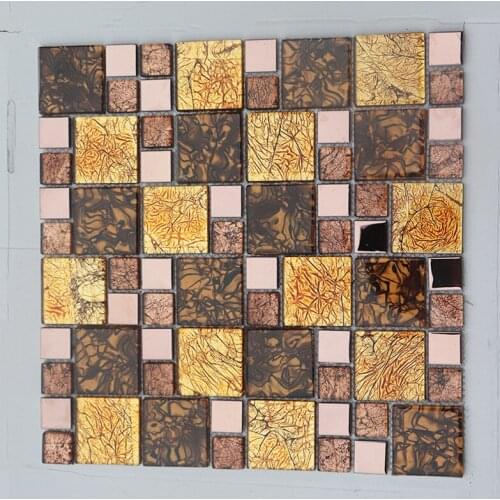 European Style Shell Paper mixed Gold Foil Glass Mosaic Tile, DIY Fireplace Wall Tile Home Decorate