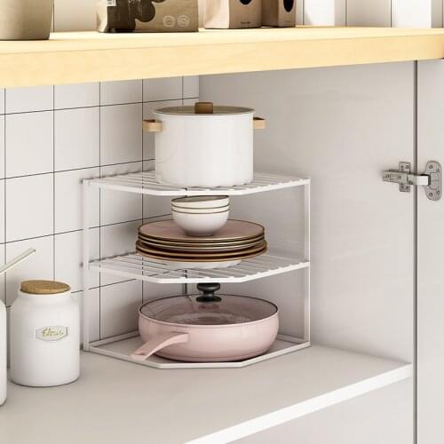 Kitchen Pot Rack Erected Two-Story Multi-Storey Household Pot Shelf Corner Cabinet Layered Shelf Pot Storage