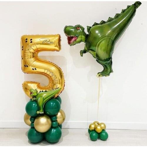 Tyrannosaurus Dinosaur Foil Balloons Green Gold Latex Chorme Ballons 123 Nmber Globos Birthday Party Decoretions Baby Shower