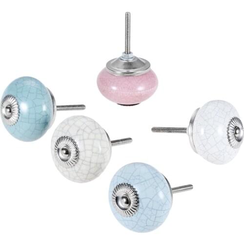 Cracked Ceramic Knob Cabinet Painted Handle Cupboard Ball Round Pull Shabby Decor Retro Kitchen White/Pink/Blue/Beige screw 43mm