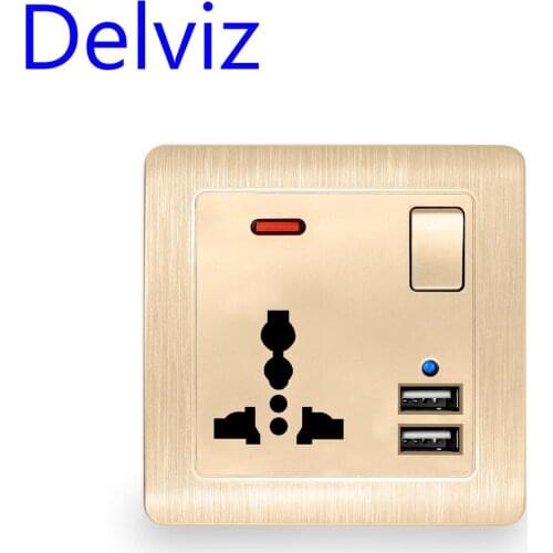 Universal 3 hole usb socket Golden power eu socket with switch control 2.1A dual usb quick charging 86type wall usb outlet