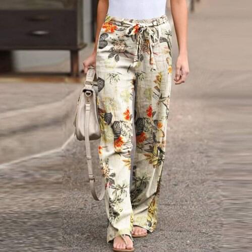 Spring Pants Women Printed Trousers Casual Elastic Waist Pantalon Palazzo Female Drawstring Turnip Plus oversize Size korean