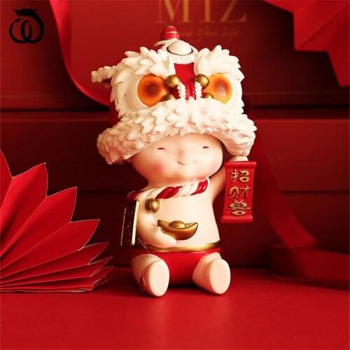 WU CHEN LONG New Chinese Lucky Beasts Art Sculpture Lion Animal Child Figurines Creative Resin Craft Home Decoration Gift R6284