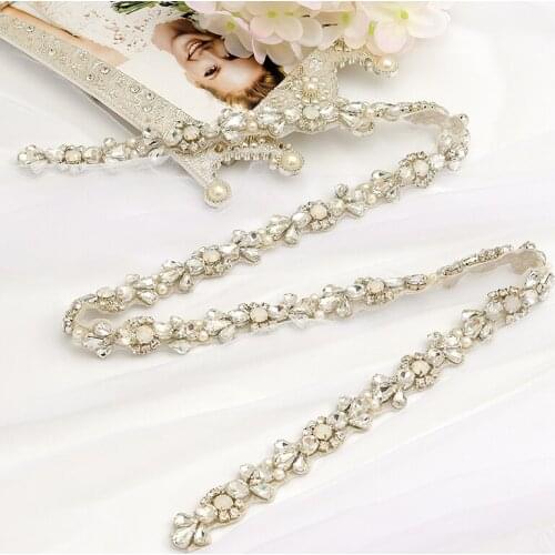 YANSTAR Wholesale 30 Yard Rhinestones Appliques Belt Opals Rhinestones Trim Iron On For Wedding Dress YS977