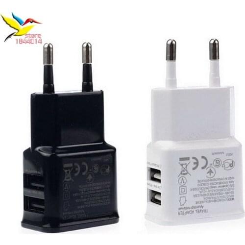 Two 2 Port USB Charger 5V 2A Wall AC DC EU Plug Phone Charging Travel Home Adapter good qty For iPhone iPad for Samsung 500 pcs