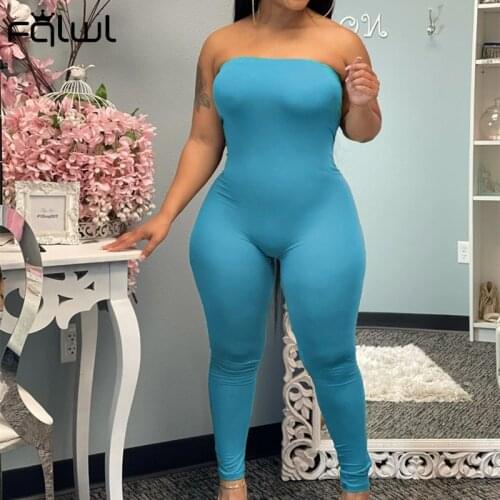 FQLWL Summer Streetwear Bodycon Jumpsuit Women Sleeveless Backless Black White One Piece Outfit Skinny Strapless Jumpsuit Ladies