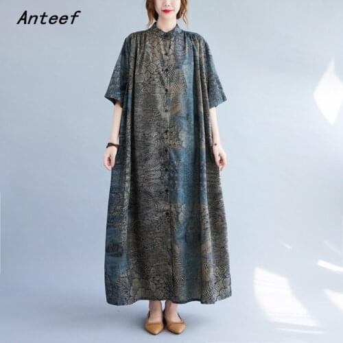 Short sleeve vintage floral dresses for women casual loose long woman summer shirt dress elegant clothes 2021