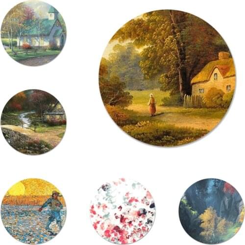 Van Gogh Landscae Flower Oil Painting Icons Pins Badge Decoration Brooches Metal Badges For Clothes Backpack Decoration 58mm