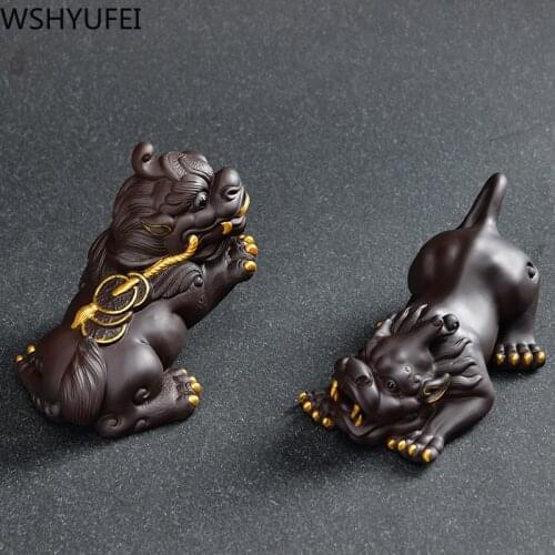 1 PCS Creativity Purple Clay Tea Pet Lucky Fortune Ornament Boutique Tea Table Decoration Accessories Handmade Tea Set Crafts