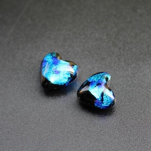 10pcs/Lot Handmade Lampwork Glass Foil Beads Blue Color 12mm Heart Shape Lampwork Glass Beads for jewelry Making