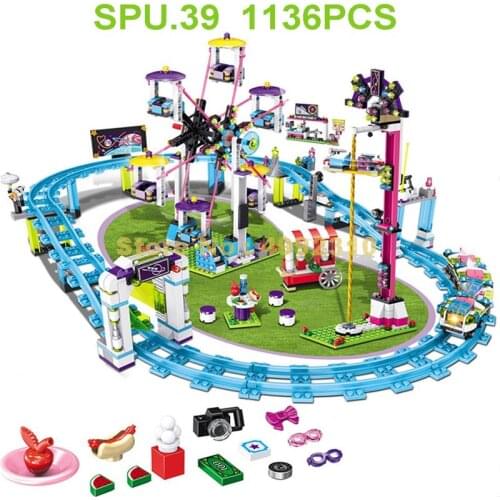 1136pcs Amusement Park Roller Coaster Girl 4 Dolls Building Block Toy