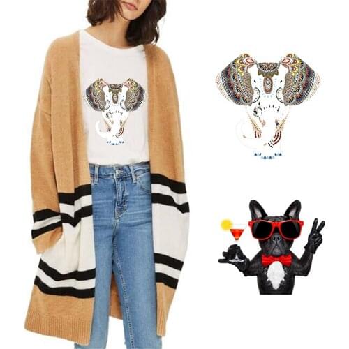 2pcs Elephant Yay Dog Iron on Heat Transfer Printing Patches Sticker DIY Patch Decoration Appliques for Clothes T-shirt Washable