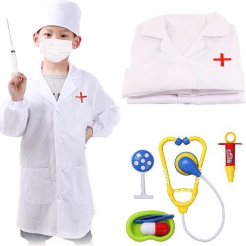 2021 Halloween Cosplay Costumes Childrens Day Gift White Coat Jacket Gown with Toys Kids Girls Boys Stage Performance Uniform