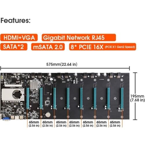 2021 New BTC-S37 Mining Machine Motherboard 8 PCIE 16X Graph Card SODIMM DDR3 SATA3.0