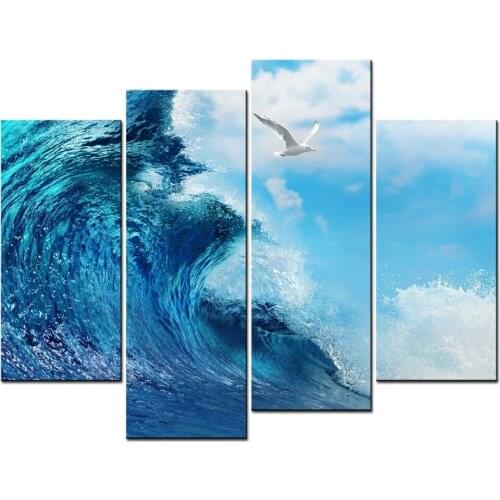 4 Pieces/Set Waves And Seagulls Wall Art For Wall Decor Home Decoration Picture Paint on Canvas Prints Painting Frameless Poster