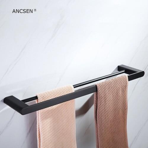 50/60CM Towel Racks Bathroom Matte Black Stainless Steel Bath Towel Shelves Double Tier Towel Bar Towel Rail Bathroom Hardware
