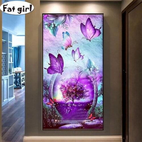 5D diamond painting Cross stitch full drill square DIY Diamond embroidery Dream scenery Diamond Mosaic butterfly Home Decoration